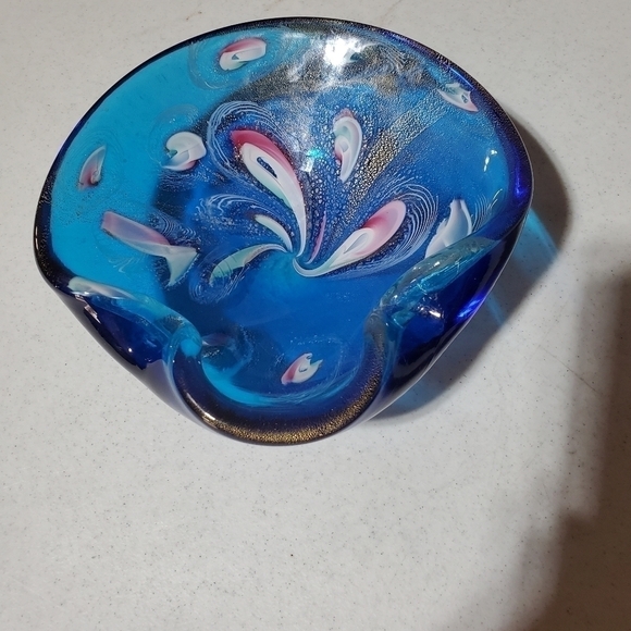 Murano Vintage Art Glass Bowl Sea Swirls with Gold Accent - Picture 5 of 7